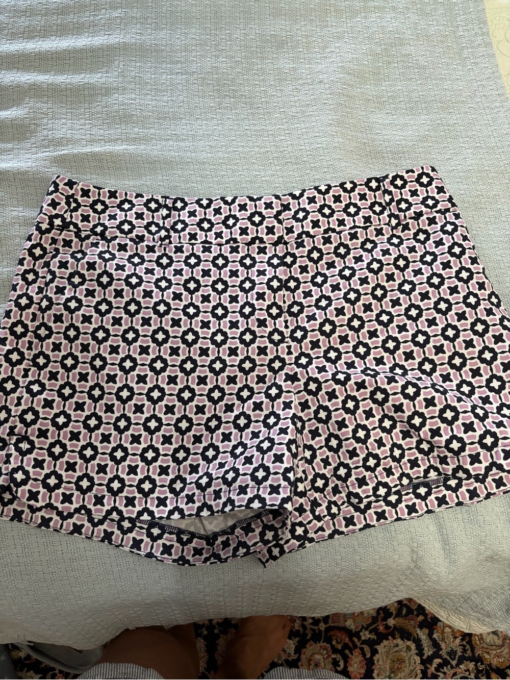 LOFT Pink & Black High-Waist Geometric Print Shorts